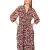 Vince Camuto Women’s 3/4 Puff Sleeve V-Neck Smocked Waist Maxi Dress(Classic Navy)