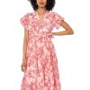 Vince Camuto Women’s Floral Notch Neck Short Sleeve Midi Dress(Summer Rose)