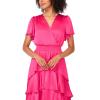 Vince Camuto Women’s Flutter Sleeve Tiered Maxi Dress(Beetroot Pink)