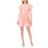 Vince Camuto Women’s Puff Sleeve Notch Neck Tie Waist Mini Dress(Summer Rose)
