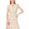 Vince Camuto Women’s Ruffled Sleeves V-Neck Tiered Maxi Dress(Antique White)