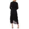 Vince Camuto Women’s Tiered Ruffle V-Neck Long Sleeve Smocked Waist Midi Dress(Rich Black)