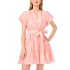 Vince Camuto Women’s Puff Sleeve Notch Neck Tie Waist Mini Dress(Summer Rose)