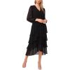 Vince Camuto Women’s Tiered Ruffle V-Neck Long Sleeve Smocked Waist Midi Dress(Rich Black)