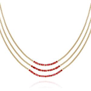 Vince Camuto Goldtone Ruby Crystal Stone Trio Chain Layered Necklace