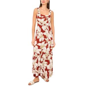 Vince Camuto Women’s Floral Print Thick Strap Sleeveless Maxi Dress(Chili)