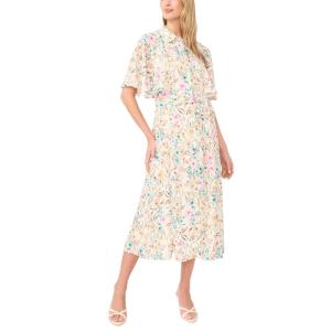 Vince Camuto Women’s Flutter Sleeve Princess Seam Button Up Maxi Dress(Antique White)