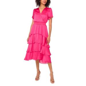 Vince Camuto Women’s Flutter Sleeve Tiered Maxi Dress(Beetroot Pink)