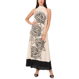 Vince Camuto Women’s High Neck Challis Sleeveless Maxi Dress(Almond)