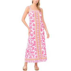 Vince Camuto Women’s Printed Challis Smocked Bodice Maxi Dress(Taffy Pink)