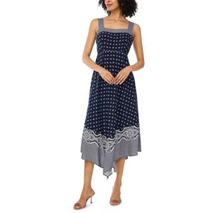 Vince Camuto Women’s Printed Hanky Hem Tank Midi Dress(Classic Navy)