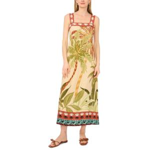 Vince Camuto Women’s Printed Square Neck Smocked Back Maxi Dress(Sage)