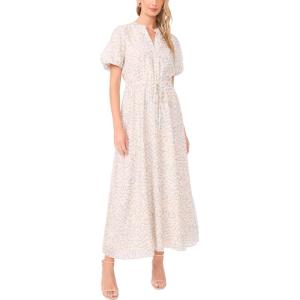 Vince Camuto Women’s Short Puff Sleeve Front Placket Maxi Dress(Lake Breeze)