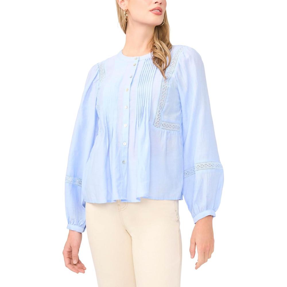 image:imageVince Camuto Womens Crew Neck Pleated Long Sleeve BlouseCool Lavender