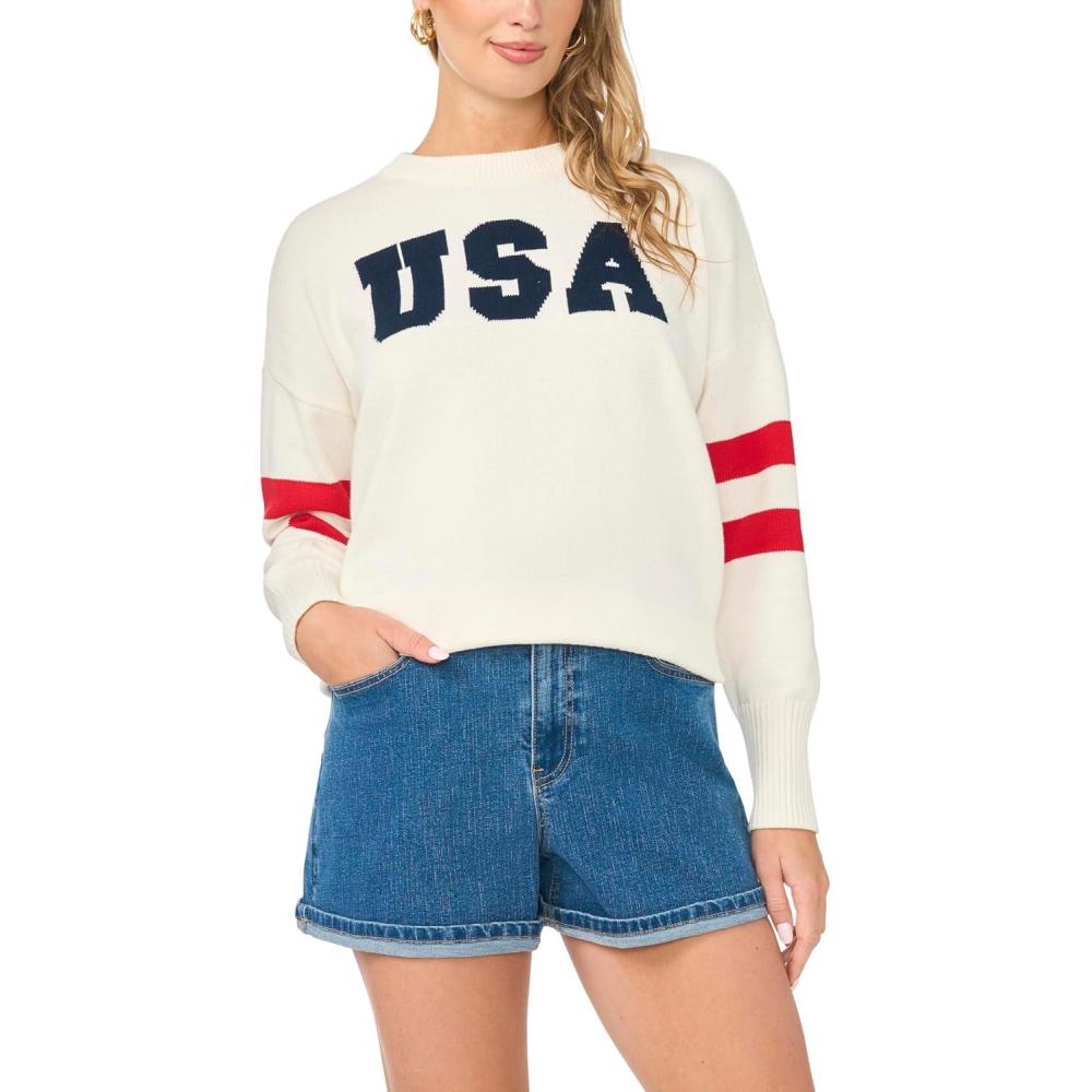 image:imageVince Camuto Womens USA Crew Neck Long Sleeve SweaterAntique White