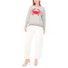 Vince Camuto Women’s Crab Motif Striped Crew Neck Long Sleeve Sweater(Light Heather Grey)