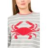 Vince Camuto Women’s Crab Motif Striped Crew Neck Long Sleeve Sweater(Light Heather Grey)