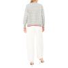 Vince Camuto Women’s Crab Motif Striped Crew Neck Long Sleeve Sweater(Light Heather Grey)