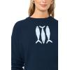 Vince Camuto Women’s Sardine Motifcrew Neck Long Sleeve Sweater(Classic Navy)