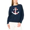 Vince Camuto Women’s Anchor Motifcrew Neck Long Sleeve Sweater(Classic Navy)