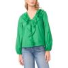 Vince Camuto Women’s Double Ruffle Front V-Neck Long Sleeve Blouse(Field Green)