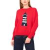 Vince Camuto Women’s Lighthouse Motif Crew Neck Long Sleeve Sweater(Racing Red)