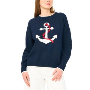 Vince Camuto Women’s Anchor Motifcrew Neck Long Sleeve Sweater(Classic Navy)