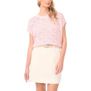 Vince Camuto Women’s Pointelle Crew Neck Short Sleeve Sweater(Pink Lilac)