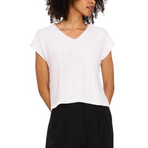 Vince Camuto Women’s Sequin V Neck Short Sleeve Sweater(Antique White Silver)