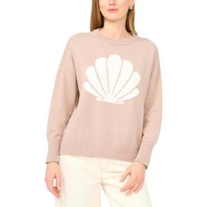 Vince Camuto Women’s Shell Motif Crew Neck Long Sleeve Sweater(Sweet Taupe)