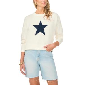 Vince Camuto Women’s Star Motif Crew Neck Long Sleeve Sweater(Antique White)