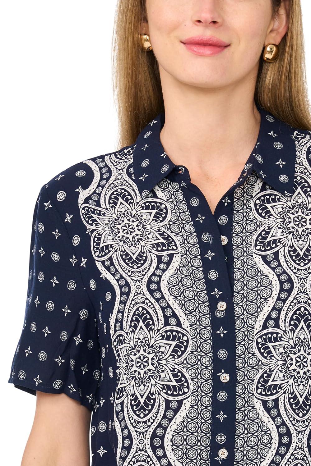 image:imageVince Camuto Womens Collar Button Down Short Sleeve ShirtClassic Navy