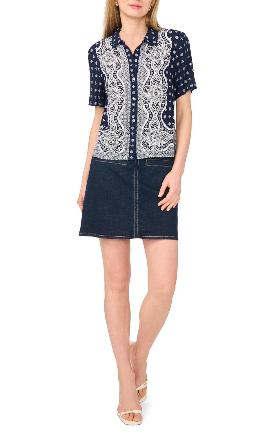 image:imageVince Camuto Womens Collar Button Down Short Sleeve ShirtClassic Navy