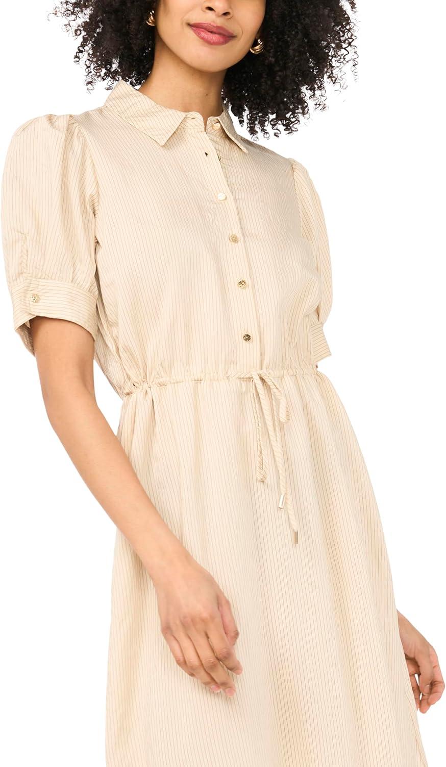 image:imageVince Camuto Womens Drawcord Waist Midi Shirt DressBirch