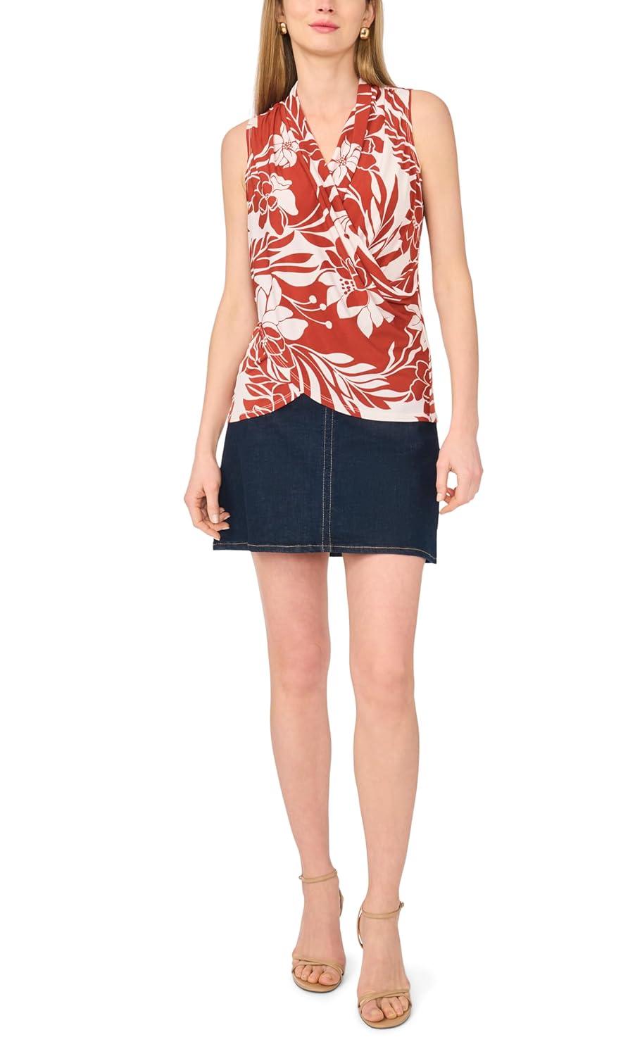 image:imageVince Camuto Womens Front Cross Over Wrap Sleeveless Tank TopRust