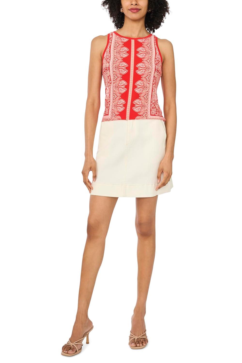 image:imageVince Camuto Womens Printed Sleeveless Tank TopLobster Red