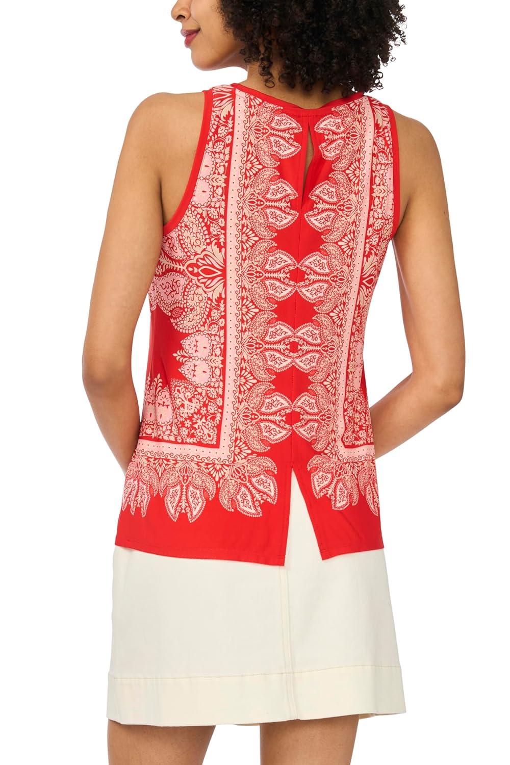 image:imageVince Camuto Womens Printed Sleeveless Tank TopLobster Red