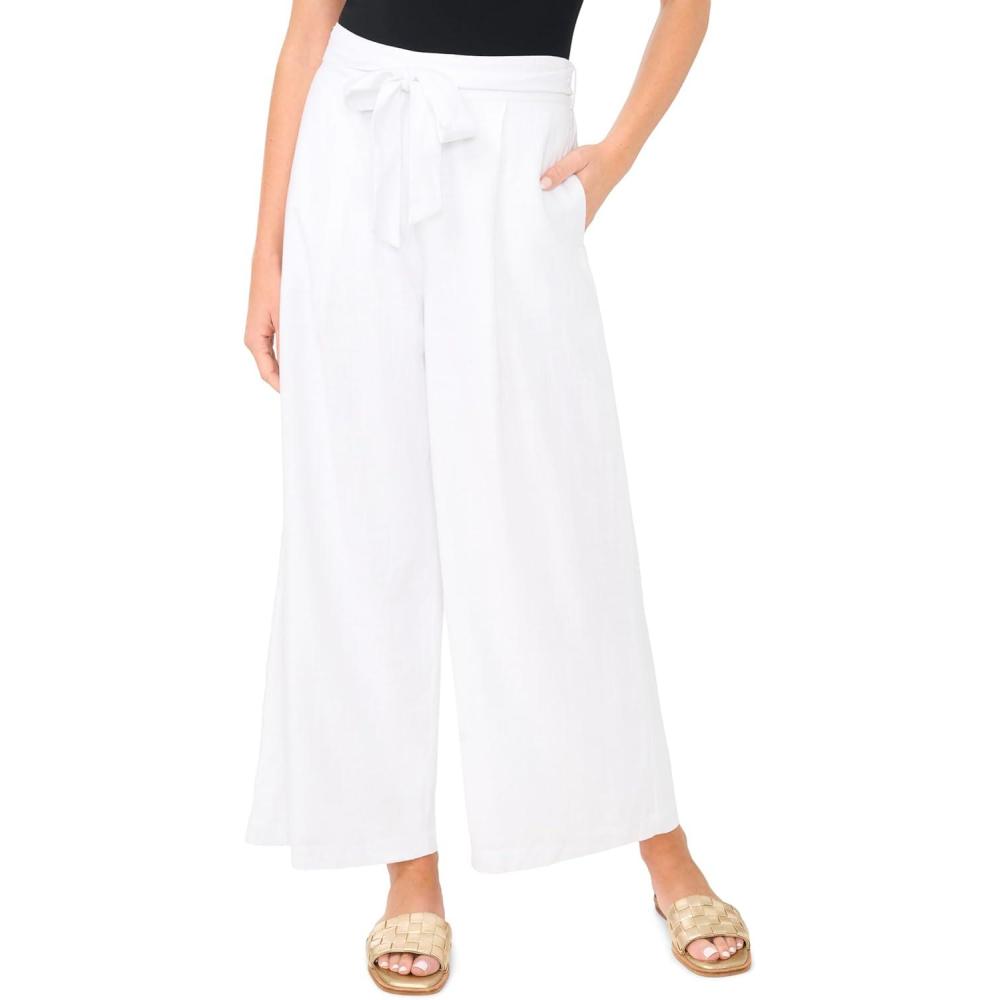 image:imageVince Camuto Womens Linen Wide Leg Tie Waist PantUltra White