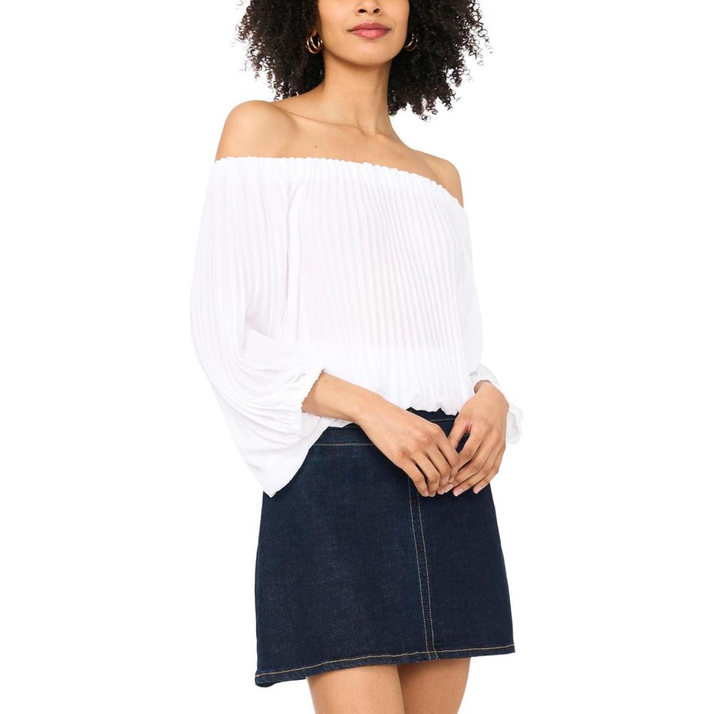 image:imageVince Camuto Womens Off the Shoulder Pleated BlouseUltra White