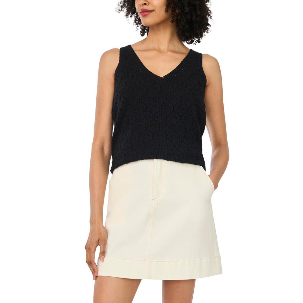 image:imageVince Camuto Womens Pointelle Sleeveless Tank TopRich Black