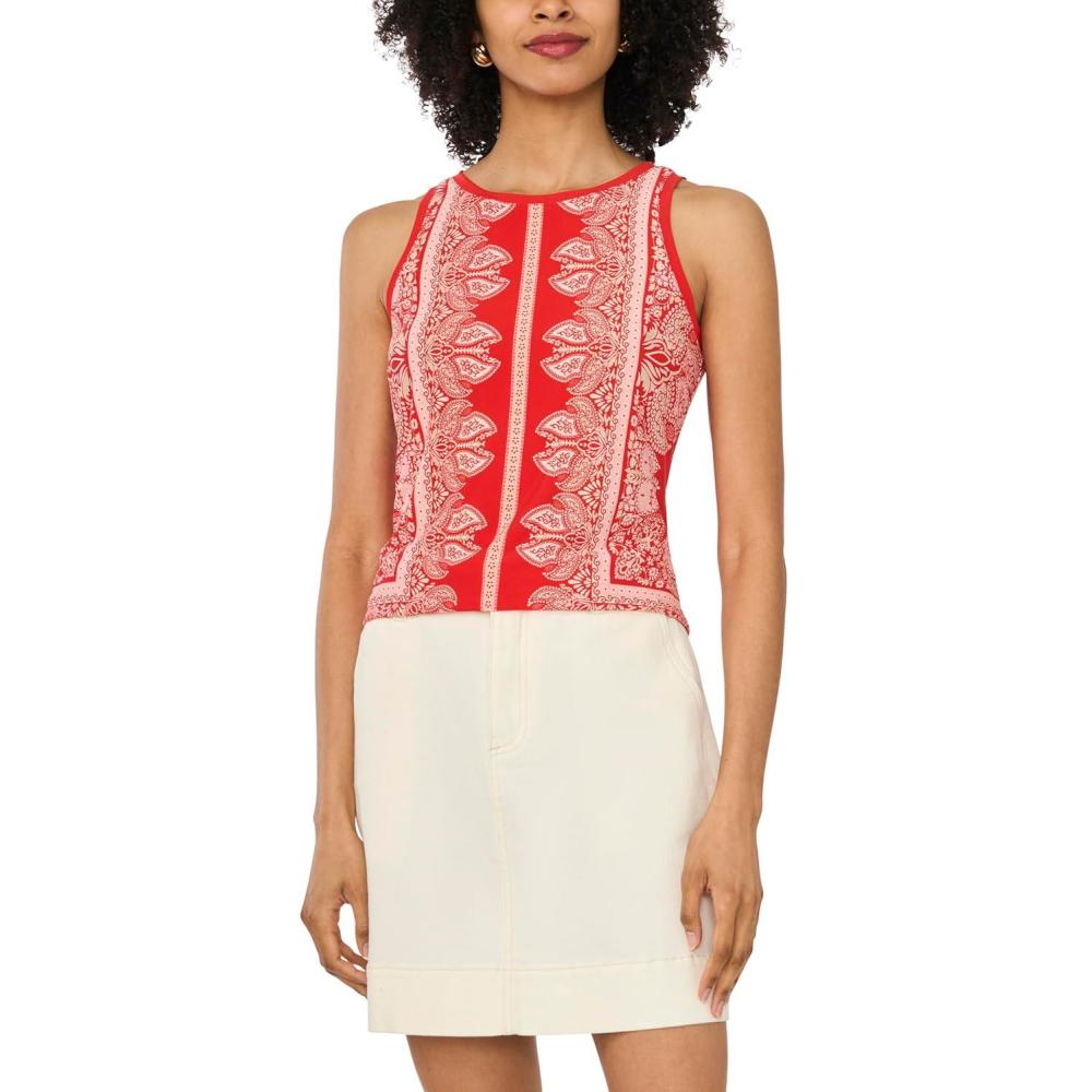 image:imageVince Camuto Womens Printed Sleeveless Tank TopLobster Red