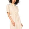 Vince Camuto Women’s Drawcord Waist Midi Shirt Dress(Birch)