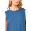 Vince Camuto Women’s Faux Denim Crepe Sleeveless Crew Neck Top(Deep Blue)