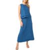 Vince Camuto Women’s Faux Denim Crepe Sleeveless Crew Neck Top(Deep Blue)