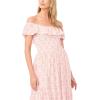 Vince Camuto Women’s Off-the-Shoulder Ruffle Tier Smocked Dress(Rose Hip)