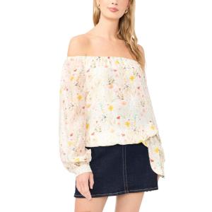Vince Camuto Women’s Floral Off the Shoulder Long Sleeve Blouse(Ultra White)