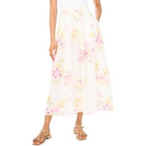 Vince Camuto Women’s Floral Pleated Straight Hem Maxi Skirt(Lemon Cream)