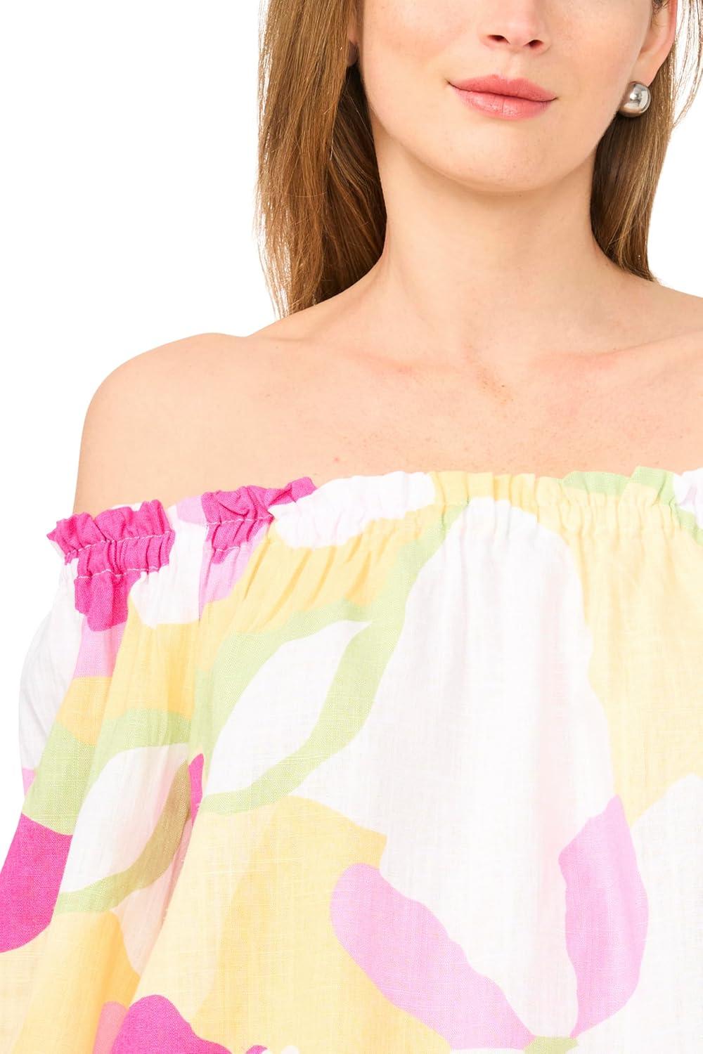 image:imageVince Camuto Womens Elastic Neck amp Cuff Long Sleeve TopPale Lemon