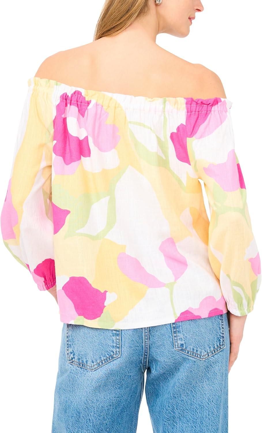 image:imageVince Camuto Womens Elastic Neck amp Cuff Long Sleeve TopPale Lemon