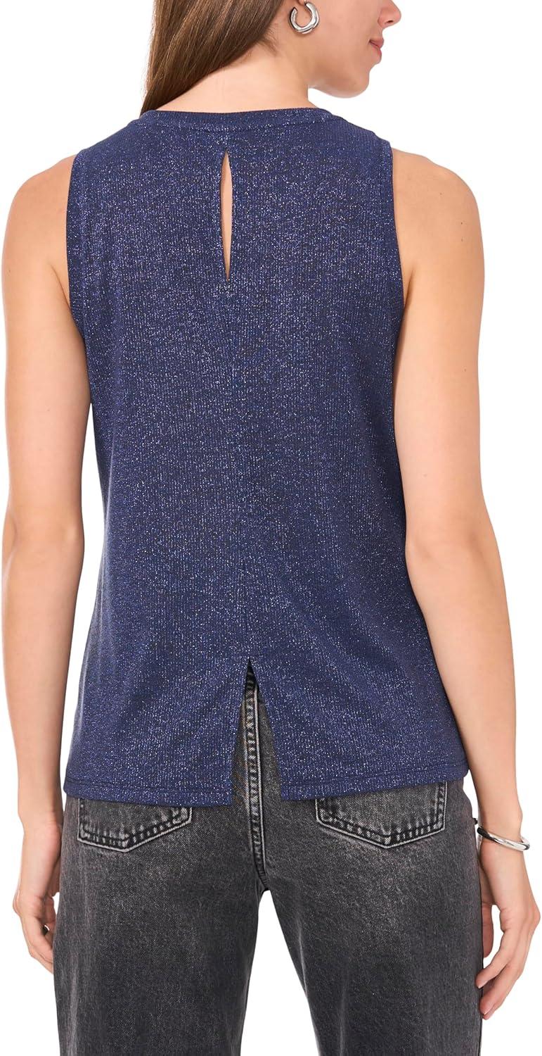 image:imageVince Camuto Womens Metallic Rib Knit Sleeveless Back Keyhole TankVintage Blue